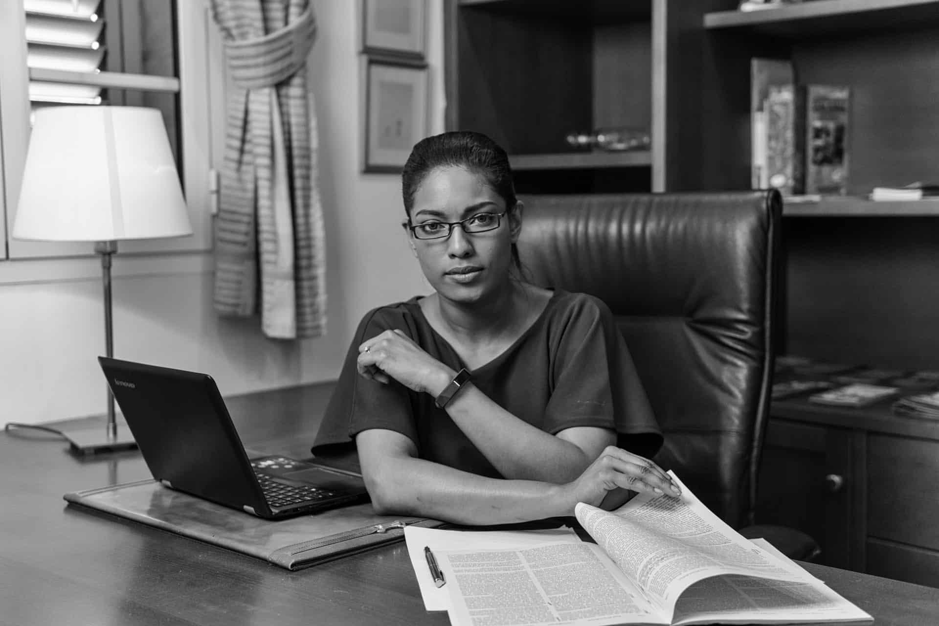 corporate headshot example of woman in office